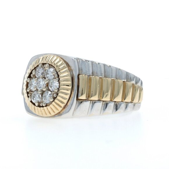 White Gold Diamond Men's Ring - 14k Round Brilliant .50ctw Cluster - Picture 3 of 6